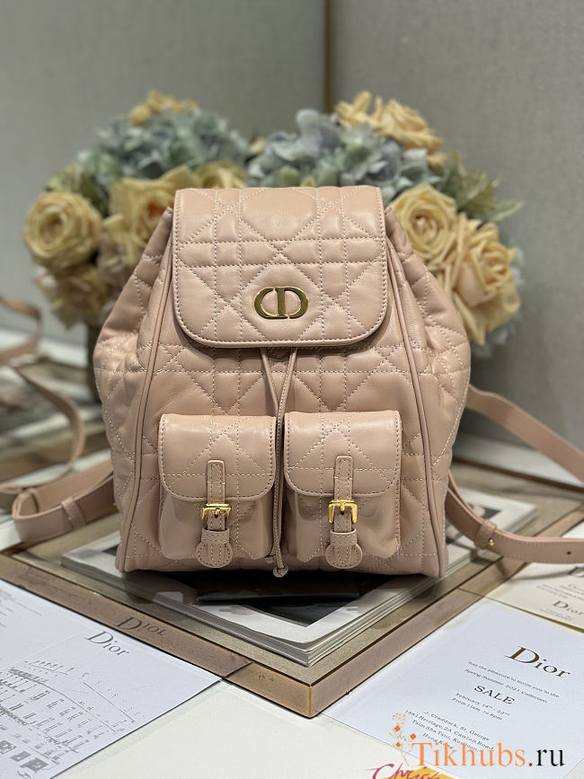 Dior Medium Dior Caro Backpack in Powder Pink Macrocannage Lambskin 23 x 26.7 x 12.5 - 1