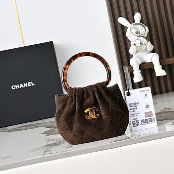 Chanel AS4981 shopping bag in brown suede with a tortoise handle 9X12X8cm