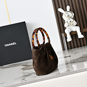 Chanel AS4981 shopping bag in brown suede with a tortoise handle 9X12X8cm - 3