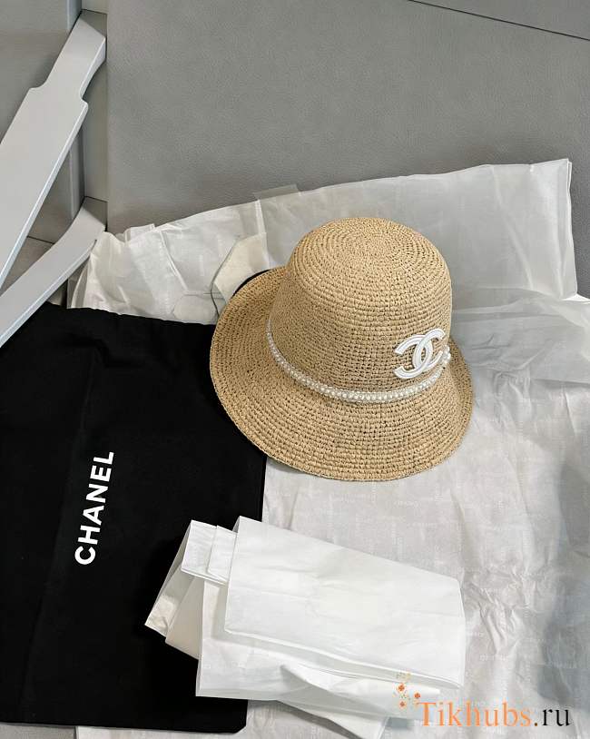 Chanel Beige Straw Bucket Hat  - 1