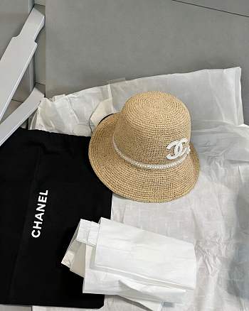 Chanel Beige Straw Bucket Hat 