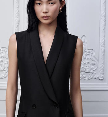 DIOR Mid-Length Blazer DressBlack Wool and Silk