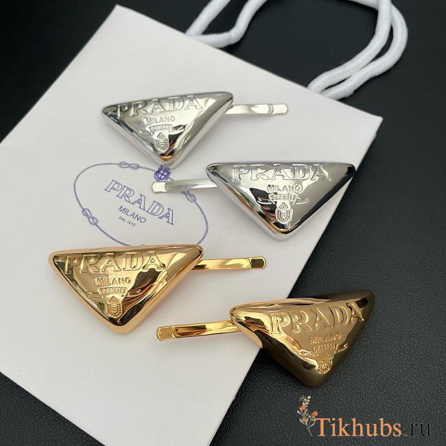 Prada Triangle Logo Metal Hair Clips - 1