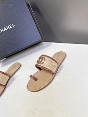 Chanel Beige & Brown Raffia Lambskin Sandals - 6