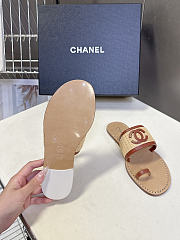 Chanel Beige & Brown Raffia Lambskin Sandals - 3