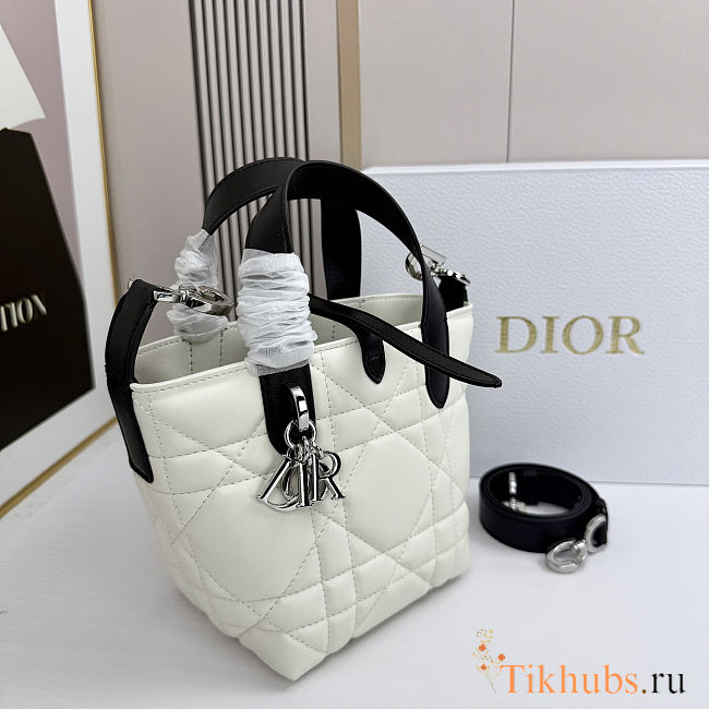 Dior Mini Toujours Vertical Tote BagWhite Macrocannage 13 x 15 cm - 1