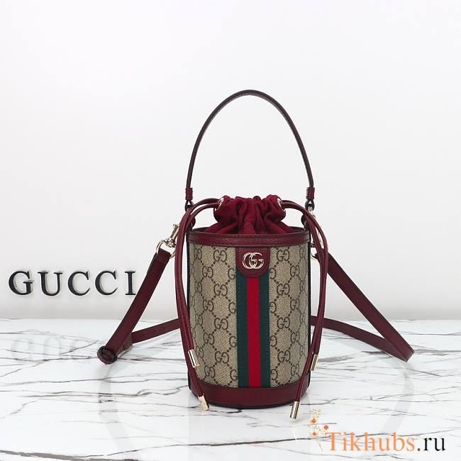 Gucci Ophidia Mini Bucket Bag GGCanvas in Red 11.5x23x8cm - 1