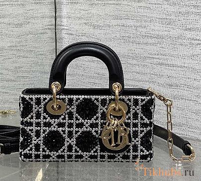 Christian Dior Tweed Cannage Lady D-Joy Black White 16.5cm - 1