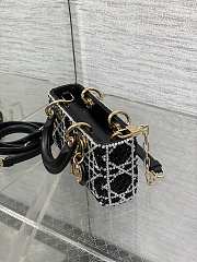 Christian Dior Tweed Cannage Lady D-Joy Black White 16.5cm - 6