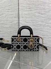 Christian Dior Tweed Cannage Lady D-Joy Black White 16.5cm - 4