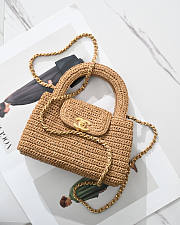 Chanel Braided Raffia & Gold-Tone Metal Dark Beige Bag 13 x 19 x 7cm - 1