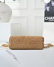 Chanel Braided Raffia & Gold-Tone Metal Dark Beige Bag 13 x 19 x 7cm - 5