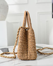 Chanel Braided Raffia & Gold-Tone Metal Dark Beige Bag 13 x 19 x 7cm - 4