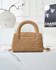 Chanel Braided Raffia & Gold-Tone Metal Dark Beige Bag 13 x 19 x 7cm - 3