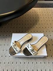Dior J'Adior Heeled Slide Ivory Embroidered Cotton Black 4cm - 6