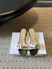 Dior J'Adior Heeled Slide Ivory Embroidered Cotton Black 4cm - 3