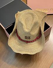 Miu Miu Beige/burgundy Raffia And Leather Hat  - 6