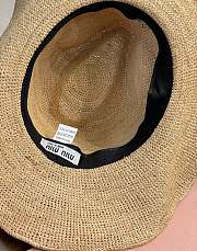 Miu Miu Beige/burgundy Raffia And Leather Hat  - 5