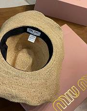 Miu Miu Beige/burgundy Raffia And Leather Hat  - 4