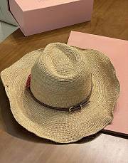 Miu Miu Beige/burgundy Raffia And Leather Hat  - 3