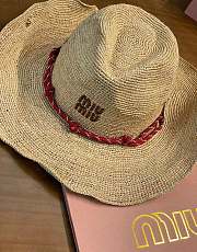 Miu Miu Beige/burgundy Raffia And Leather Hat  - 2