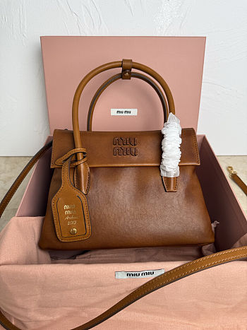 Miu Miu Solitaire Leather Tote Bag in Brown 23cm