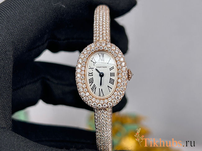Cartier Baignoire Mini Model White Gold Diamond Watch 18.7mm - 1