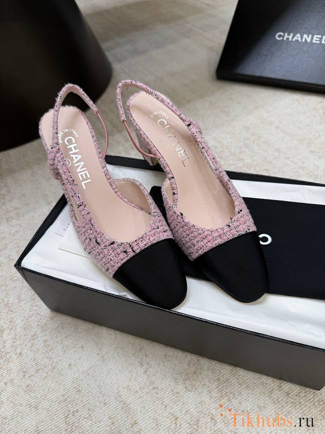 Chanel Slingbacks Pink Black Heels - 1