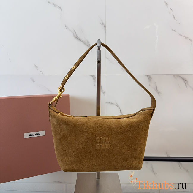 Miu Miu Olive Green Suede Pouch 18.5x14x10 - 1
