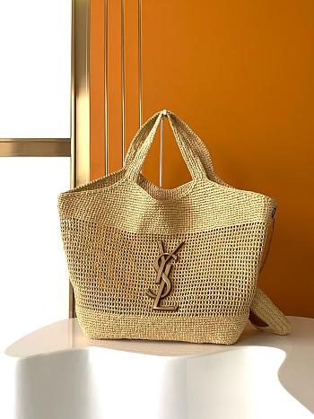 Saint Laurent Women's Natural Icare Maxi Raffia Tote Bag 37-55x43x5cm