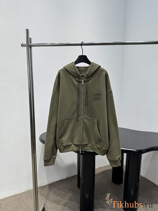 Miu Miu Forest Green Garment-dyed Hoodie Jacket  - 1