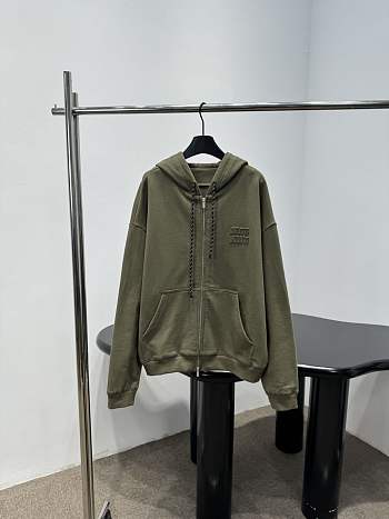 Miu Miu Forest Green Garment-dyed Hoodie Jacket 
