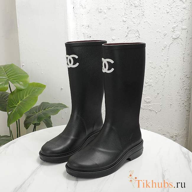 Chanel High Rubber Rain Black Boots - 1
