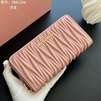 Miu Miu Alabaster Pink Large Matelasse NappaLeather Wallet 20x10cm