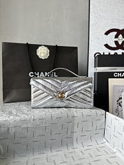Chanel Chevron Clutch Metallic Silver 10x26x5cm - 1