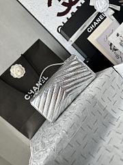 Chanel Chevron Clutch Metallic Silver 10x26x5cm - 6
