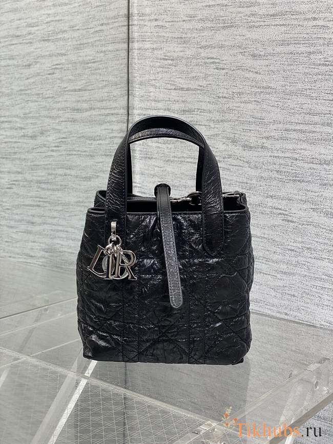 Dior Toujours Vertical Tote Bag Black Macrocannage Crinkled Calfskin 16x12x18cm - 1