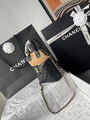 Chanel Suede Shiny Lambskin Quilted Top Handle Clutch 18x17x6cm - 6