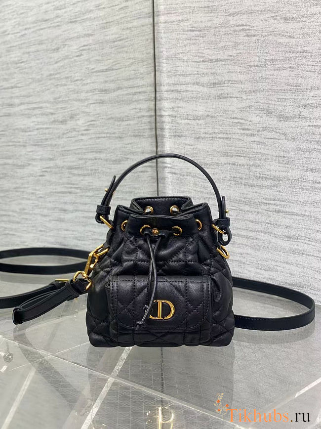 Dior Caro Bucket Bag In Macrocannage Lambskin 14x7x15cm - 1