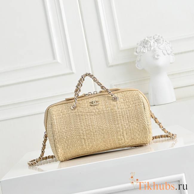 CHANEL Classic Clutch With Chain Braided Raffia & Gold Tone Metal 19x11x7cm - 1