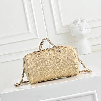 CHANEL Classic Clutch With Chain Braided Raffia & Gold Tone Metal 19x11x7cm