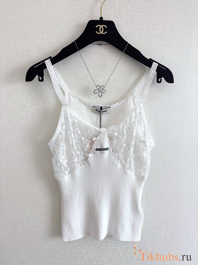 Miu Miu White Cotton And Lace Top - 1