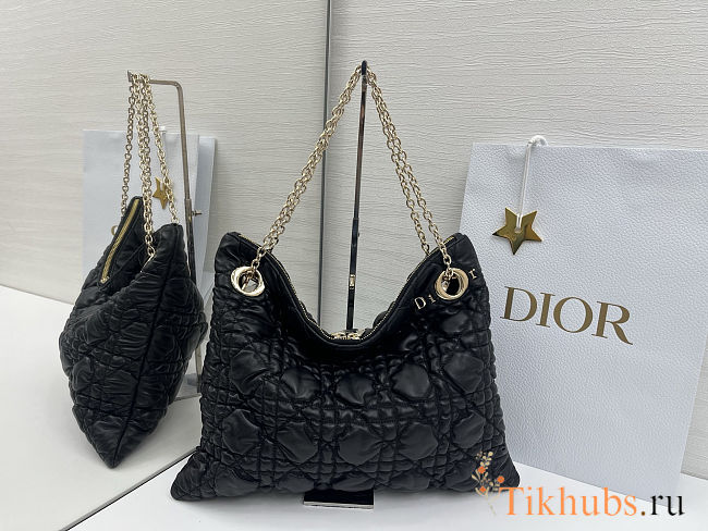 Medium Dior Crunchy Bag Black Puffy Macrocannage Calfskin 38x28.5cm - 1