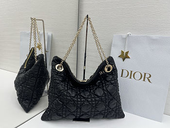 Medium Dior Crunchy Bag Black Puffy Macrocannage Calfskin 38x28.5cm