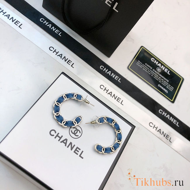 Chanel Denim Chain Hoop Earrings. - 1