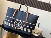 Chanel Blue/White Striped Denim CC Large Shopping Tote Bag 30x22x14cm - 1