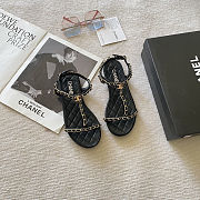 Chanel Quilted Leather & Gold Chain Strappy Flat Sandals - 1