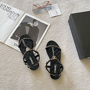 Chanel Quilted Leather & Gold Chain Strappy Flat Sandals - 3