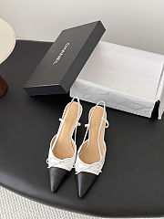 Chanel White & Black CC Bow Slingback Heels. - 1