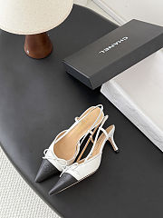 Chanel White & Black CC Bow Slingback Heels. - 6